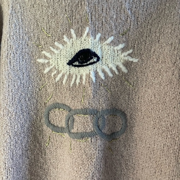 RAQUEL ALLEGRA DUSTY ROSE PINK EYE EMBROIDERED ALPACA CARDIGAN 1 OR S - Picture 10 of 13